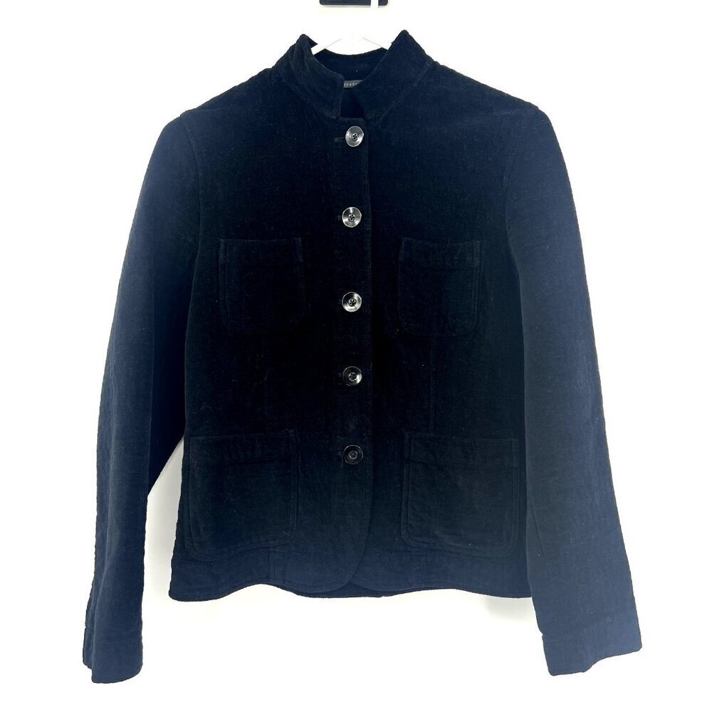 Bernadette Conte Black Velour Lightweight Button Front Jacket Womens 8